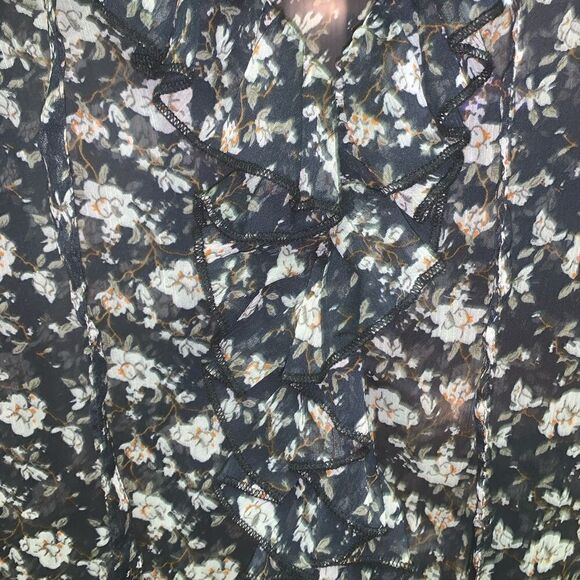 Zara Basic Navy floral‎ top w/ ruffles, size small - Picture 6 of 8